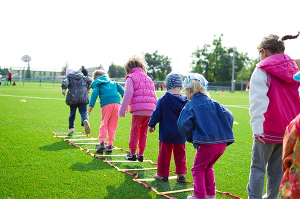 children on stepping stones